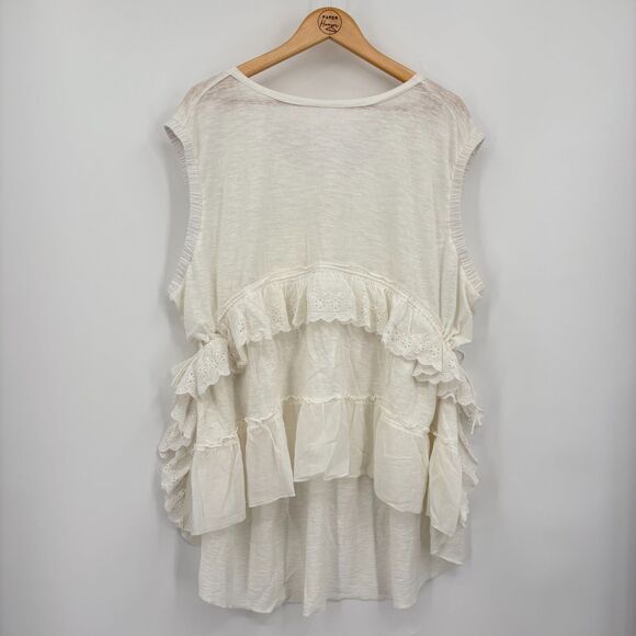 NWOT Free People Claire Tee White Ruffled Sleeveless Top, Sz Med, Boho Layered - Picture 4 of 13